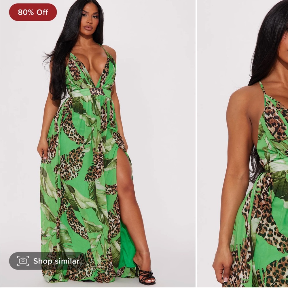 Spirit Animal Chiffon Maxi Dress - Green/combo